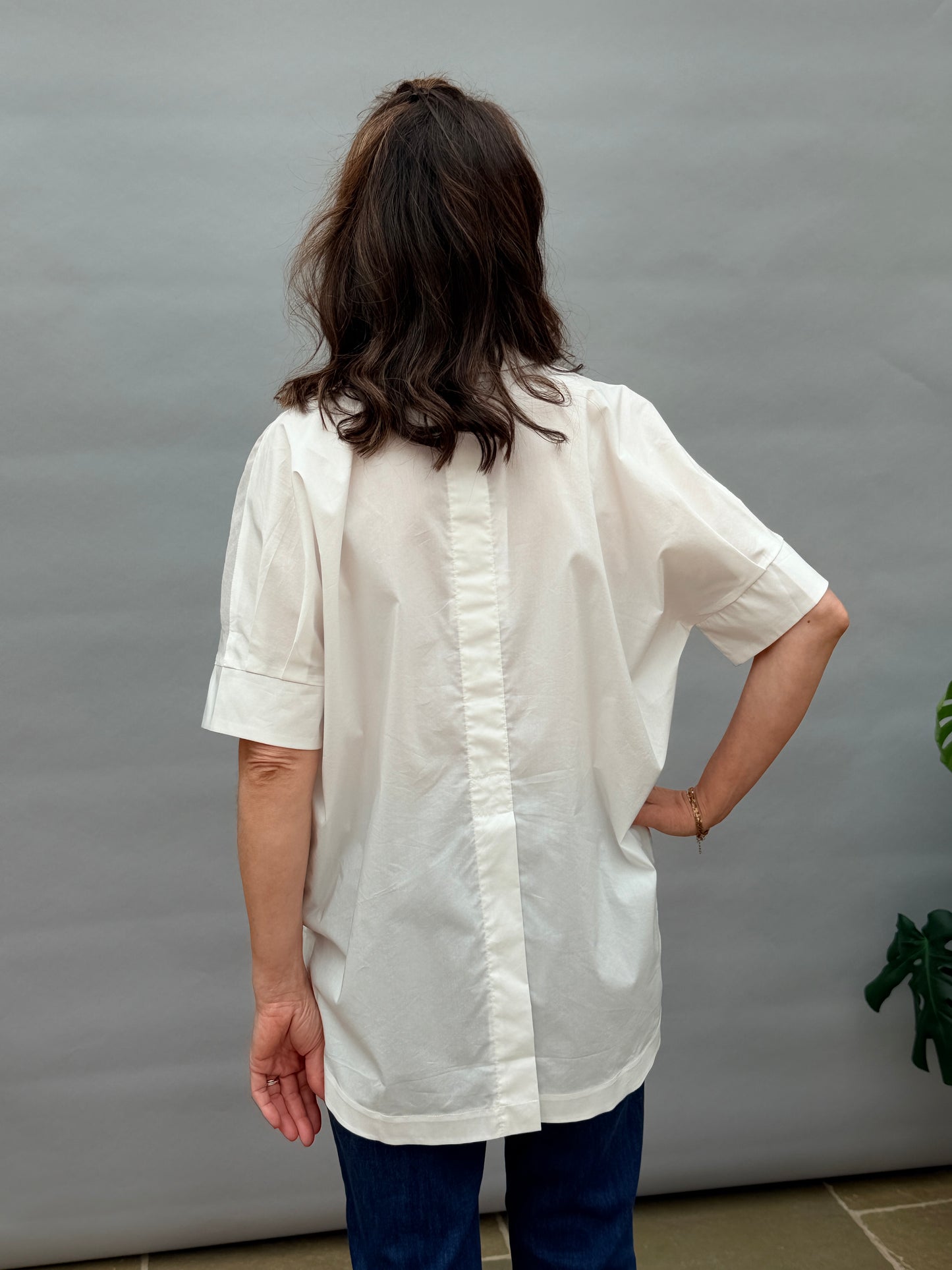 White Woven Short Sleeve Shirt