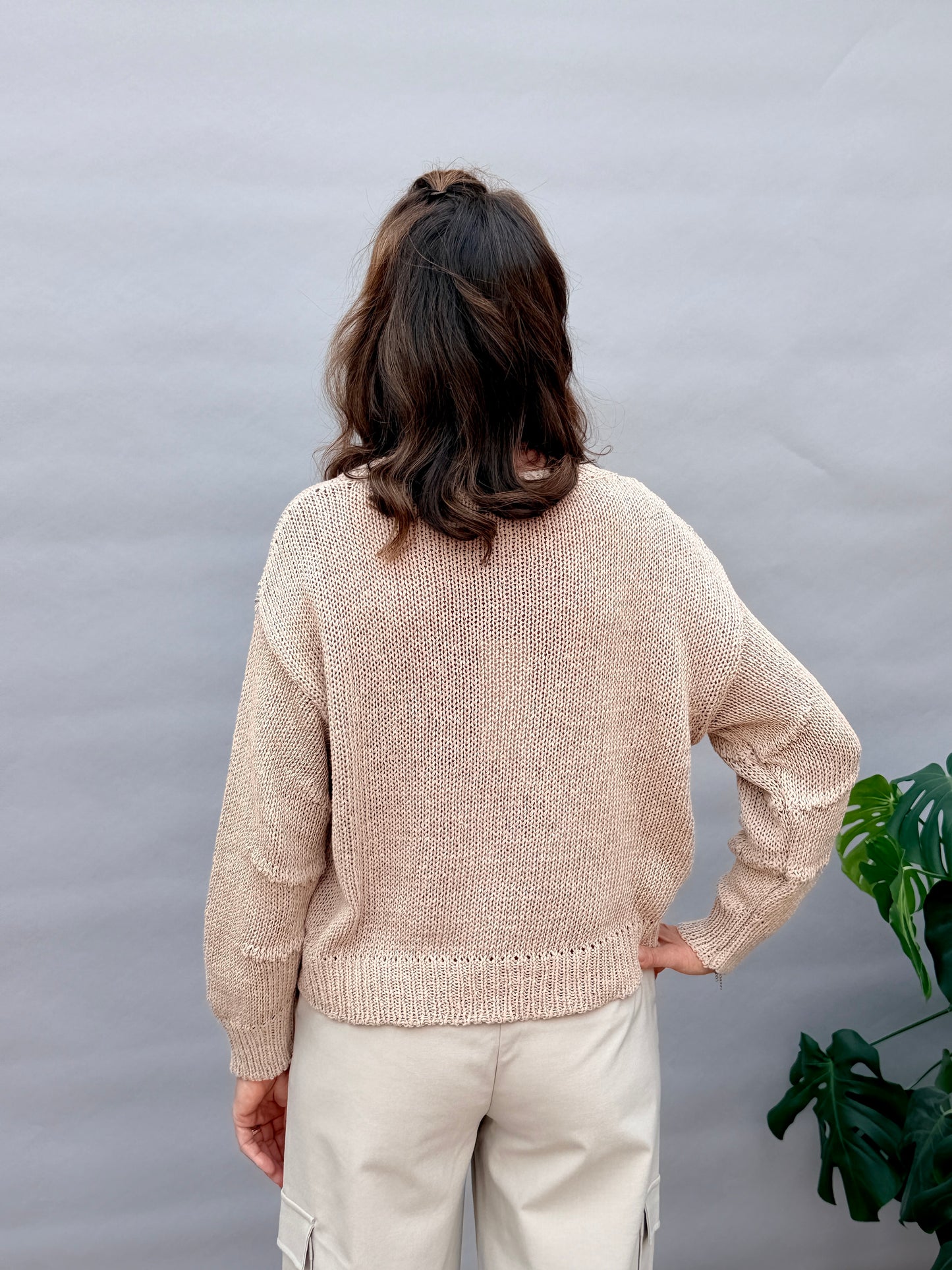 Wolfie Taupe Curved Hem Knit