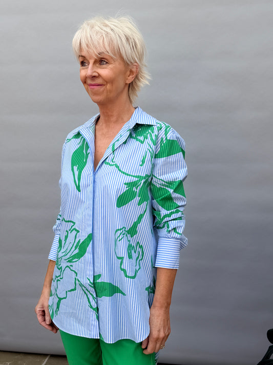 Blue Striped Green Print Shirt 262951