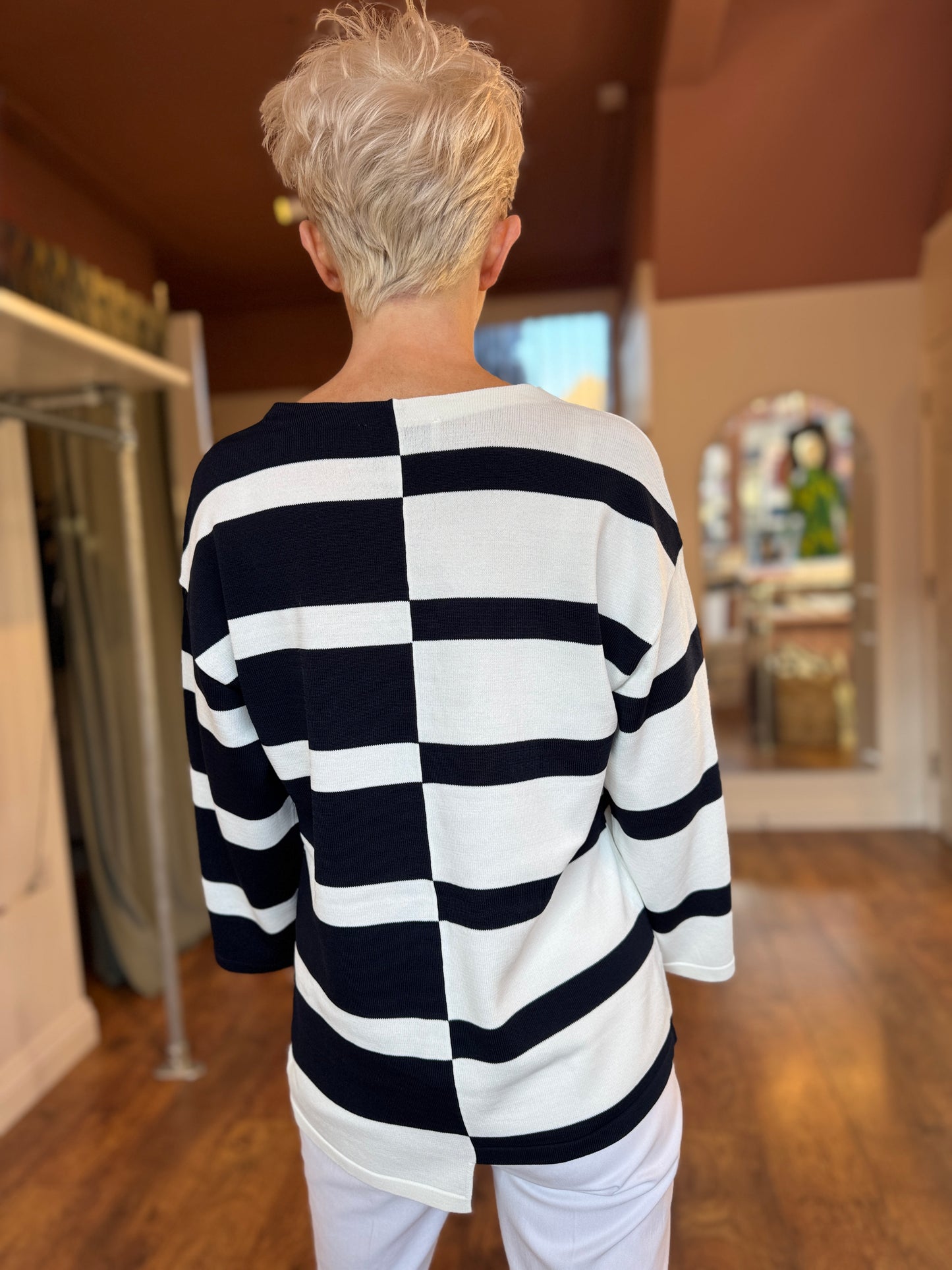 Navy Blue White Knit 251914