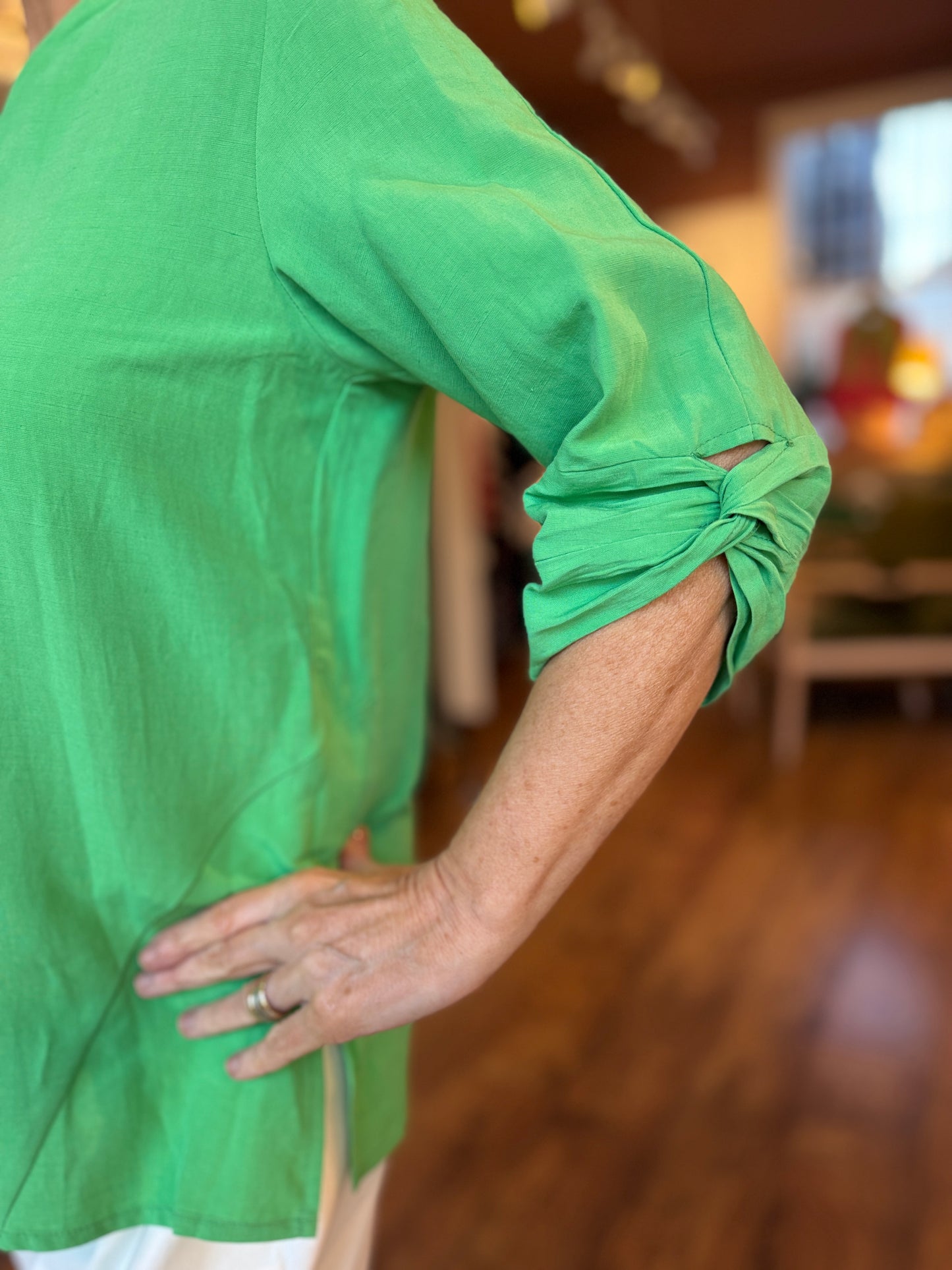 Green Twist Sleeve Top