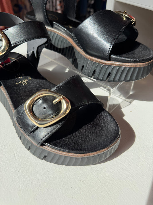 Black Gold Buckle Sandal