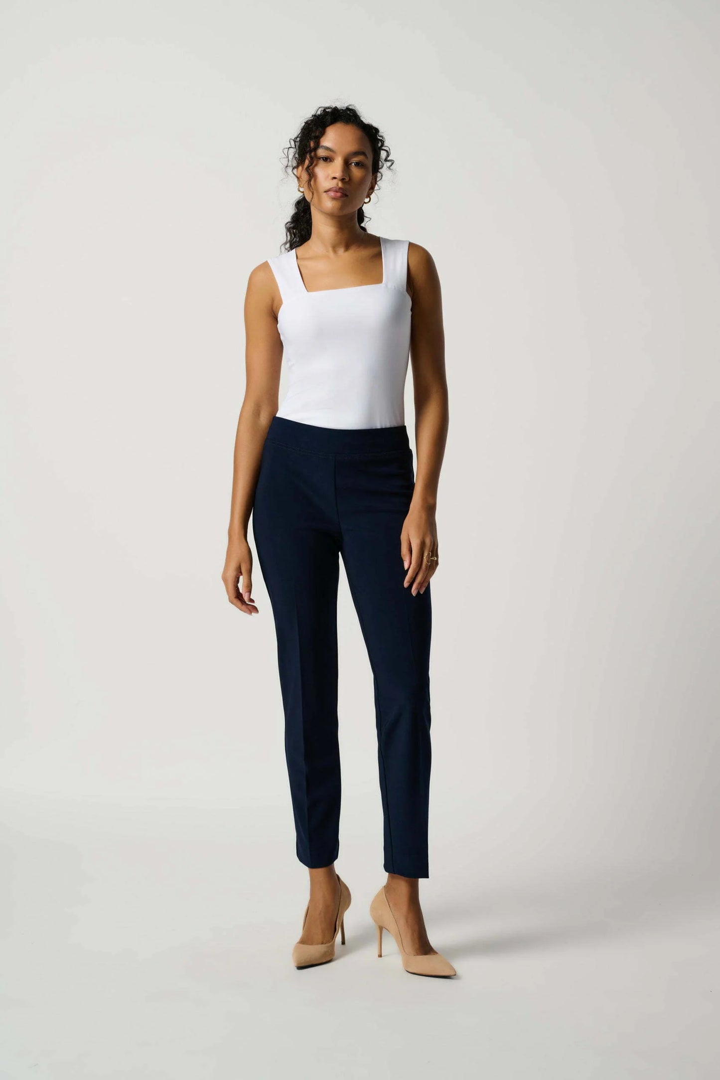 Straight Slim Blue Trousers with Slit on the Back 143105