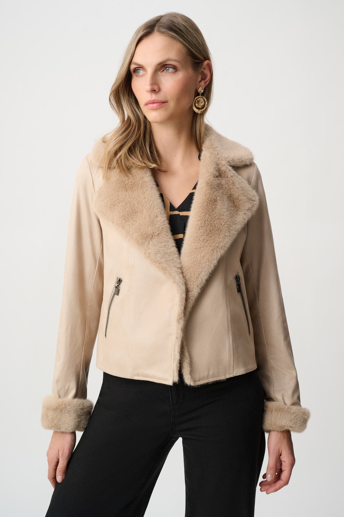 Cream Faux Fur Collar Jacket 263909