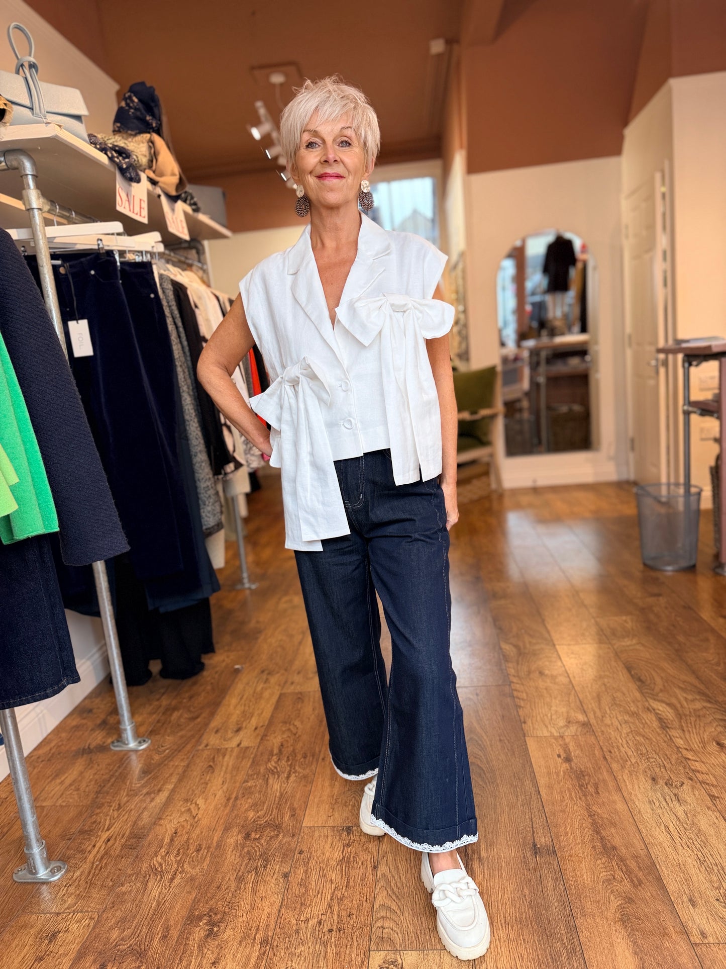 White Linen Bow Jacket