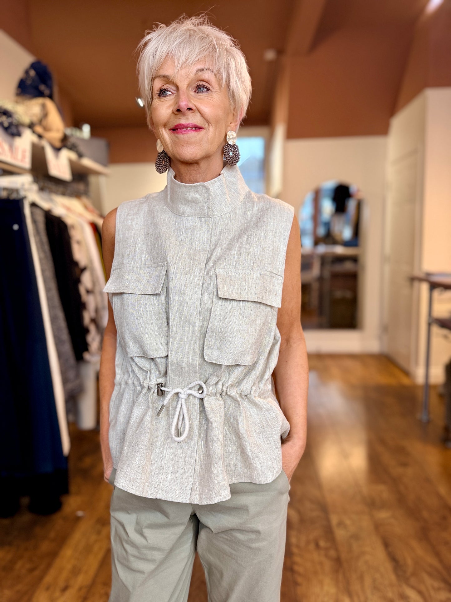 Sand Woven Sleeveless  Jacket