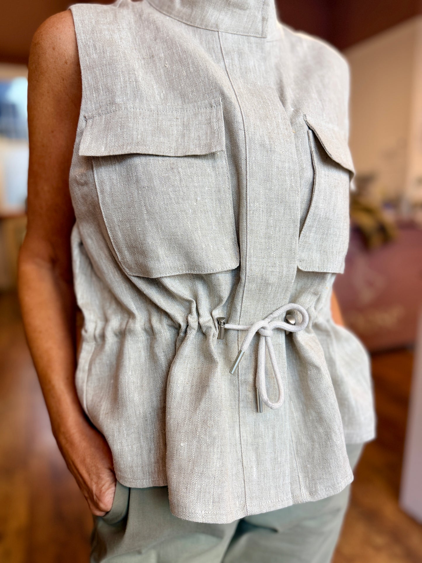 Sand Woven Sleeveless  Jacket