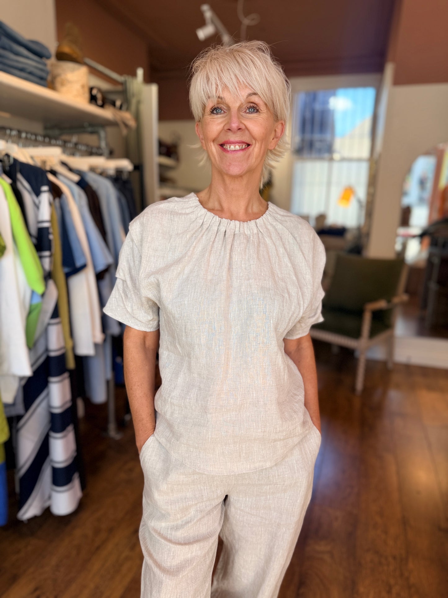 Pleat Greet Sandy Marl Top