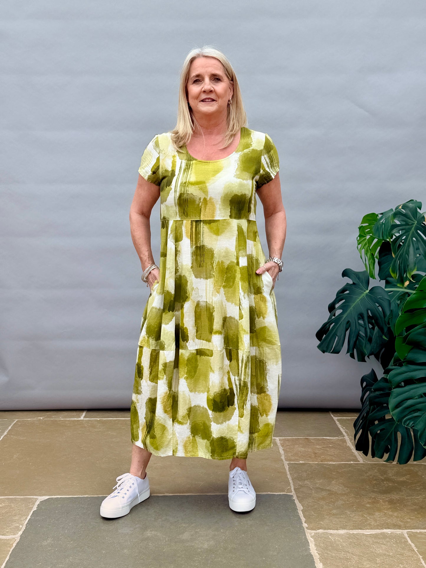 Olive Linen Print Dress