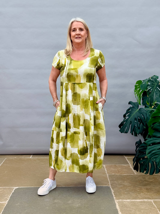 Olive Linen Print Dress