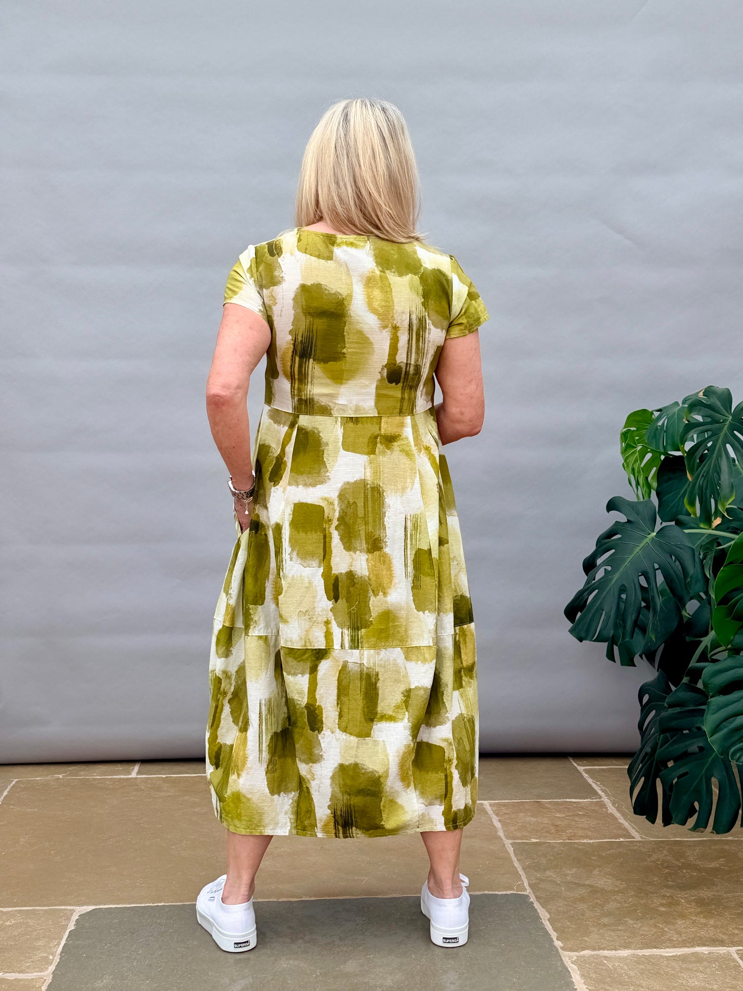 Olive Linen Print Dress
