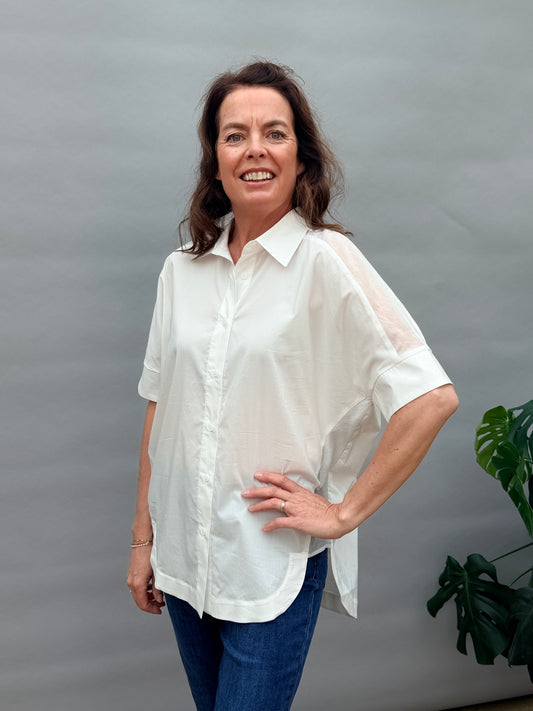 White Woven Short Sleeve Shirt