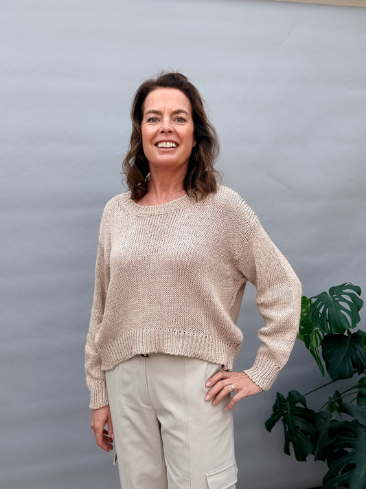Wolfie Taupe Curved Hem Knit