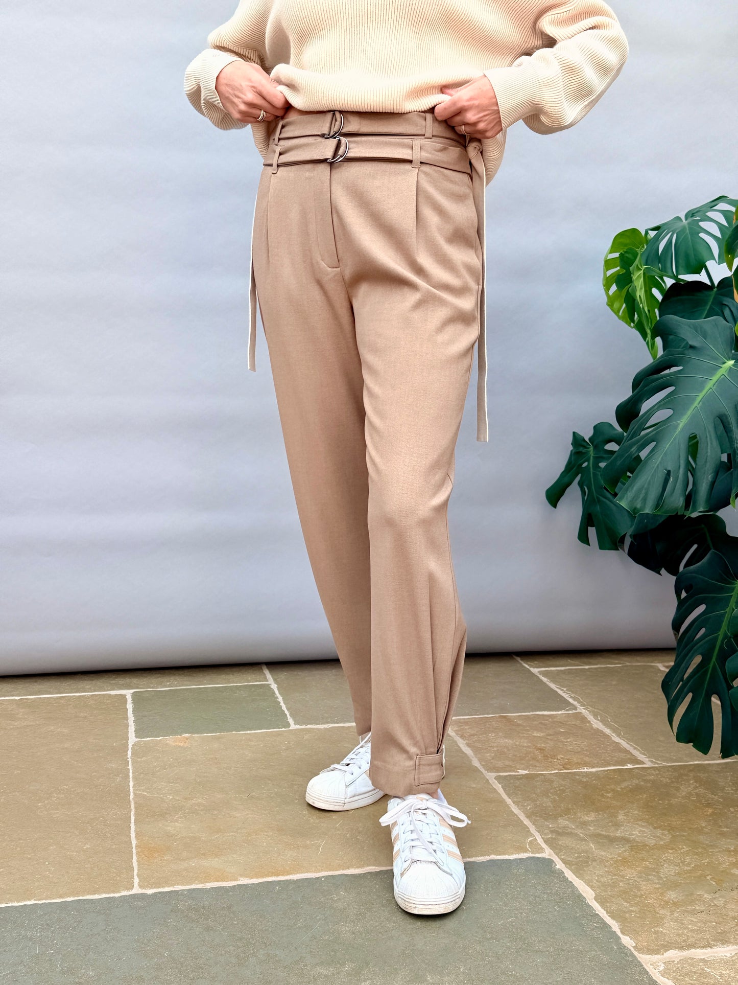 Taupe Double Belt Trouser