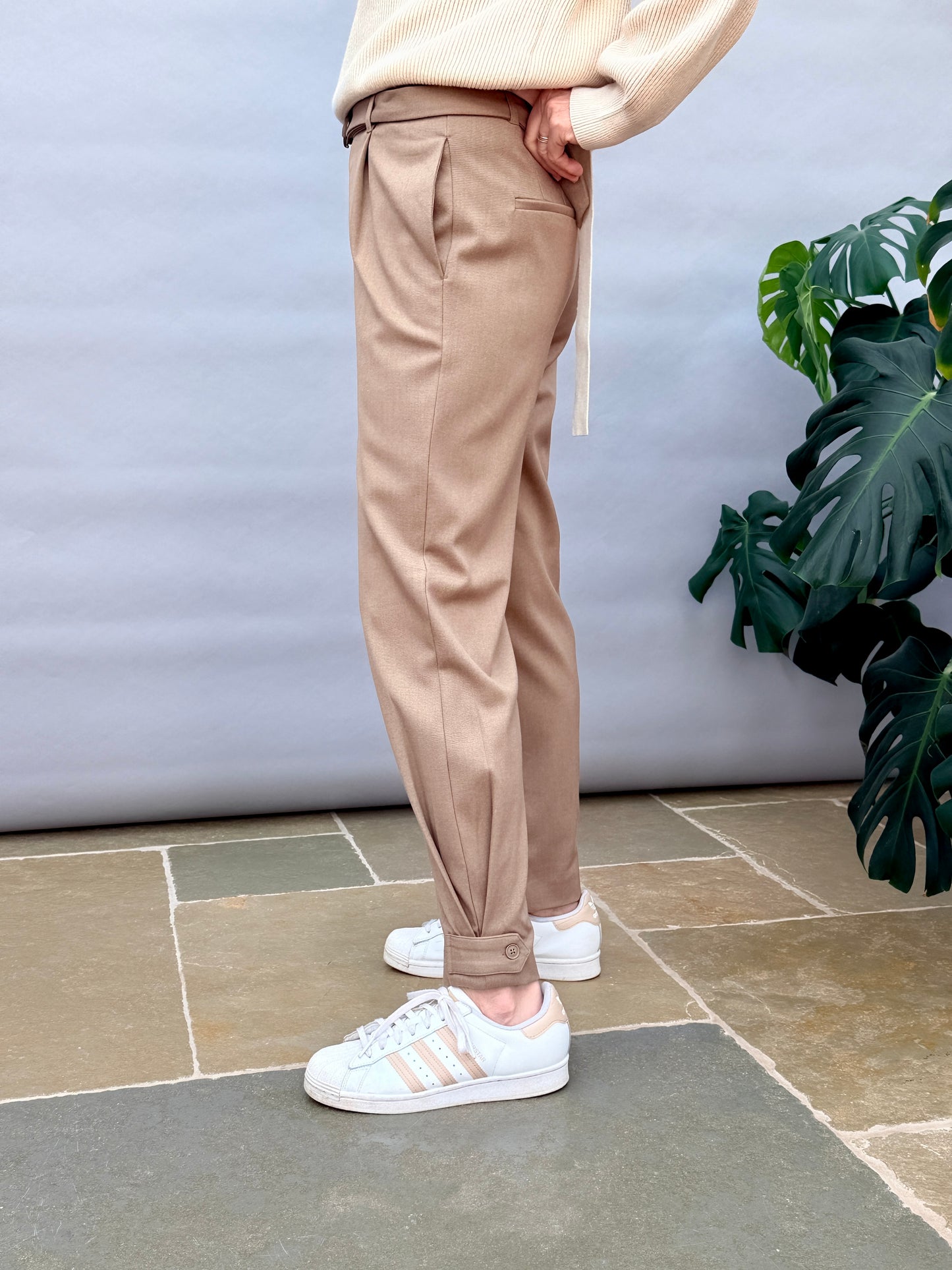 Taupe Double Belt Trouser
