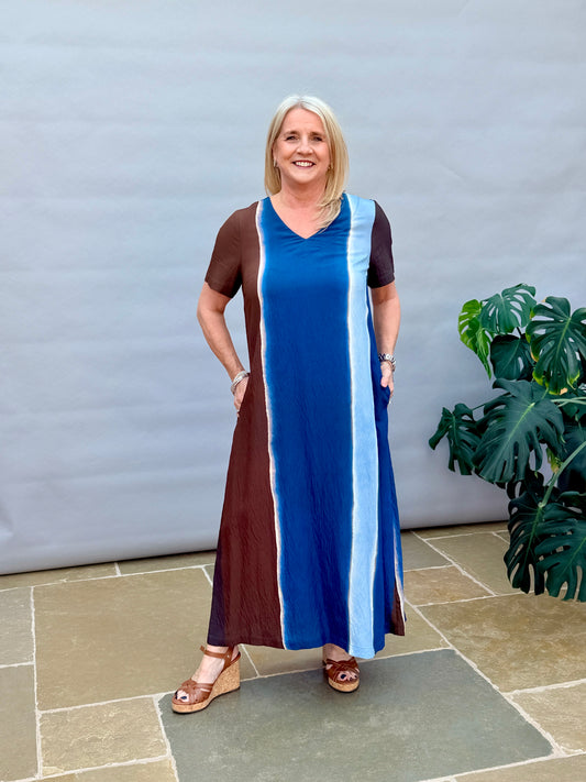 Blue & Brown Stripe Dress