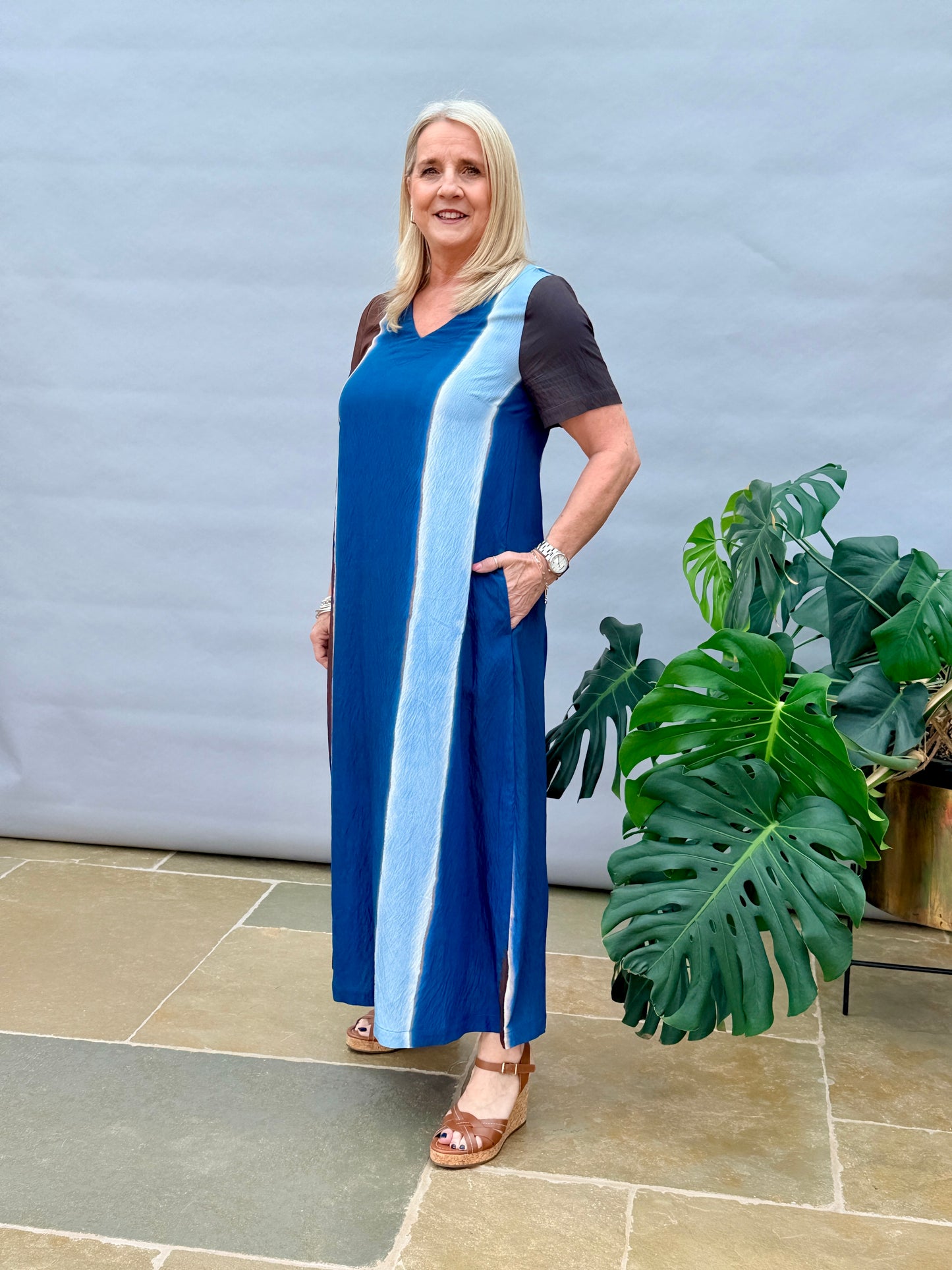 Blue & Brown Stripe Dress