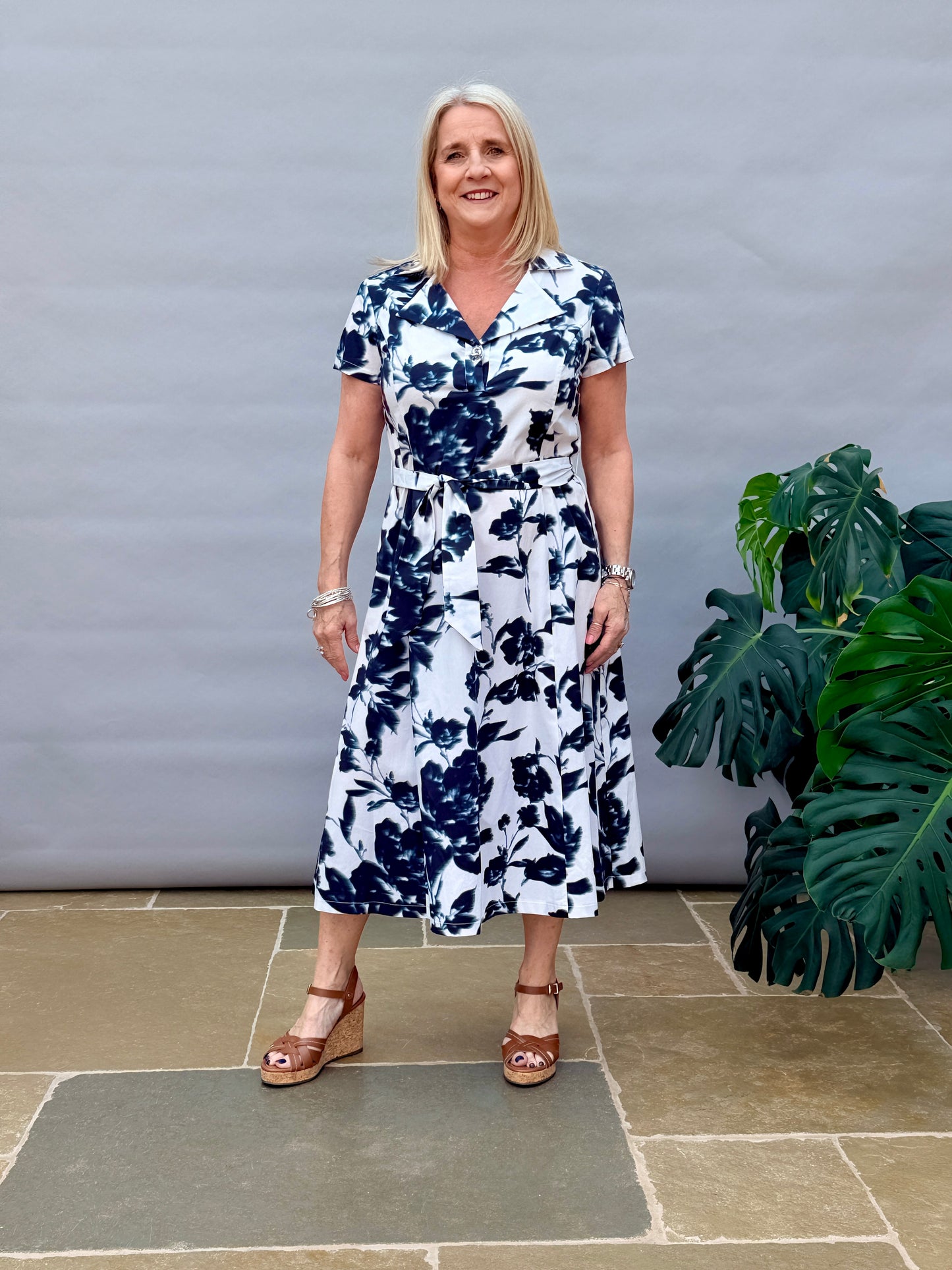 White Blue Flower Blur Dress 261147