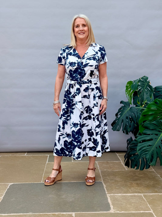 White Blue Flower Blur Dress 261147