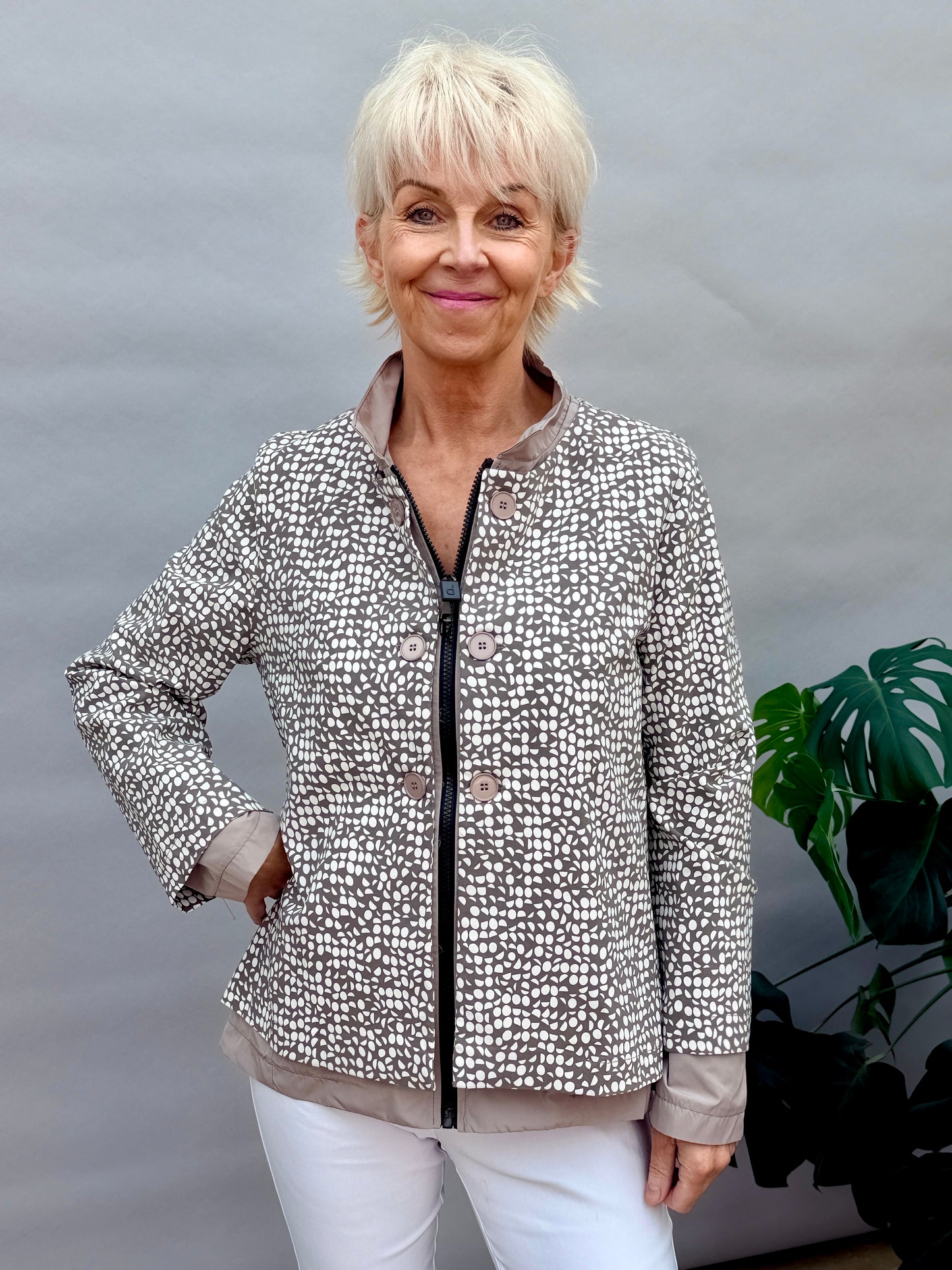 Taupe Print Double Jacket