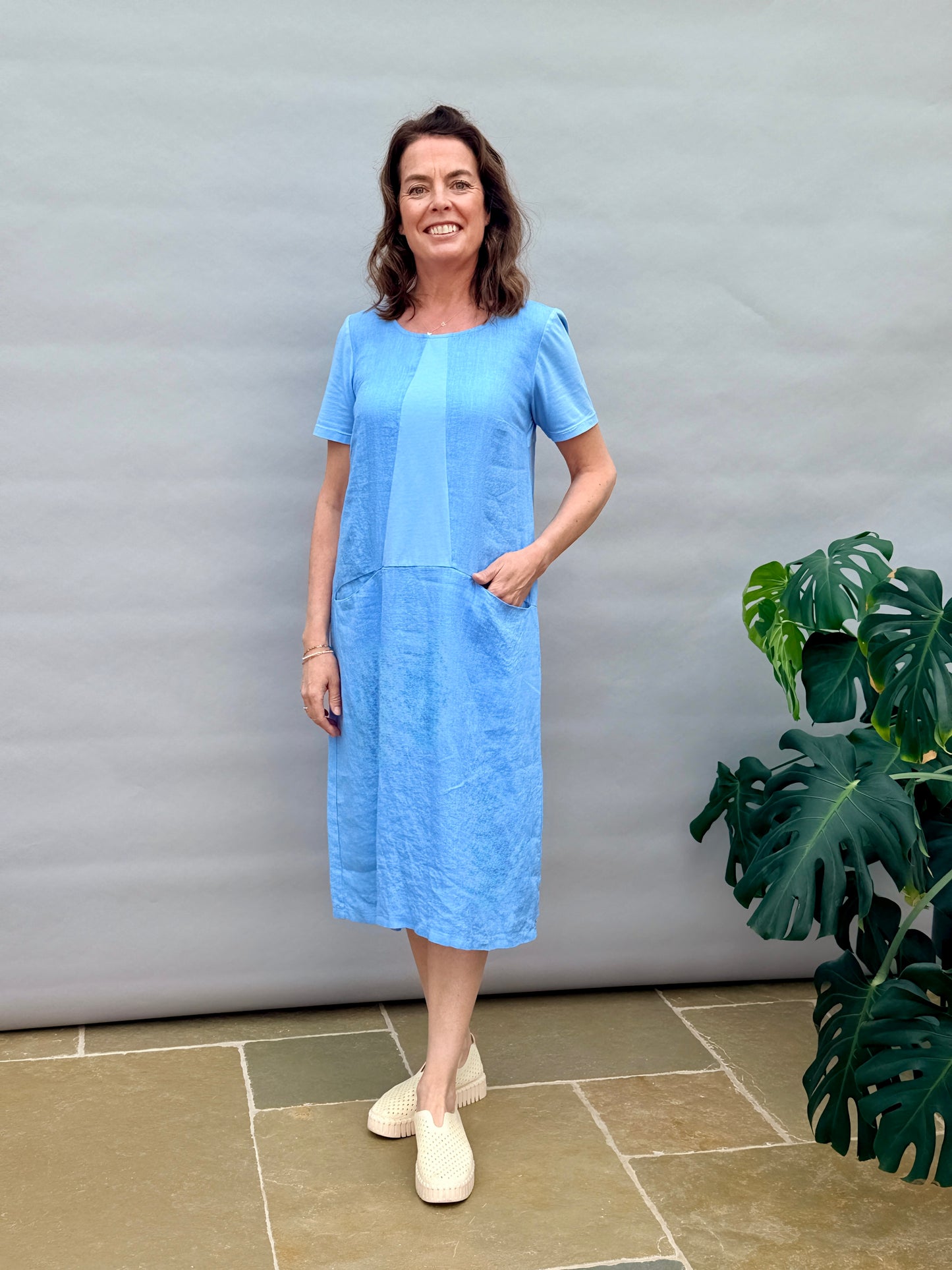 Baby Blue Jersey Front Panel Dress