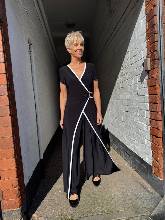 Black White Trimmed Jumpsuit