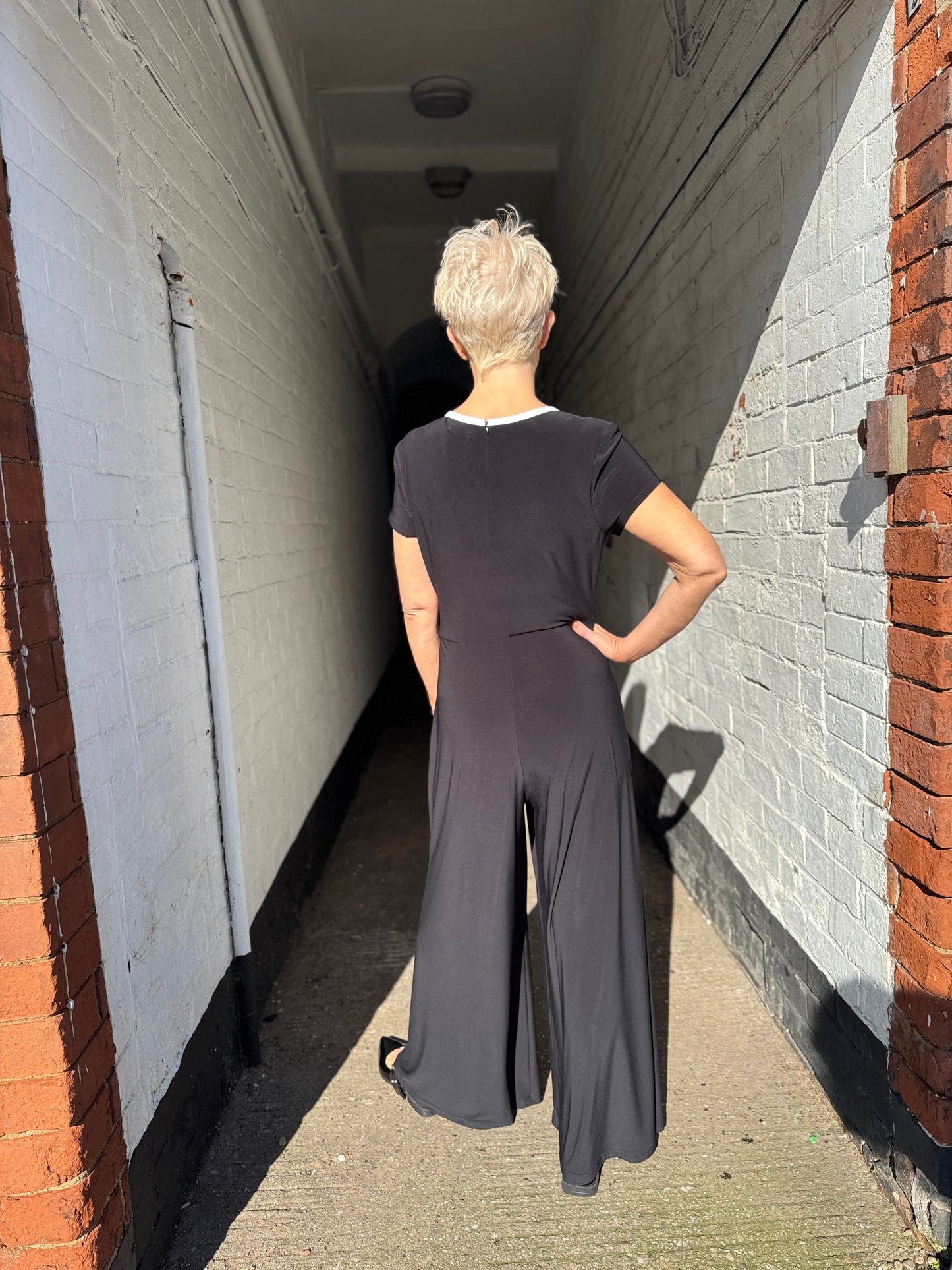 Black White Trimmed Jumpsuit