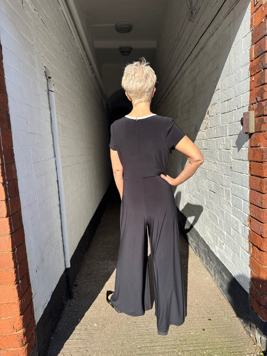 Black White Trimmed Jumpsuit