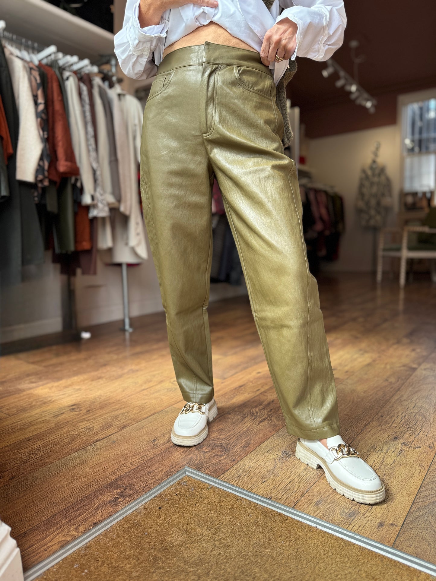 Capers Brownish Faux Leather Trouser