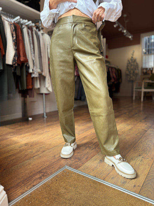 Capers Brownish Faux Leather Trouser