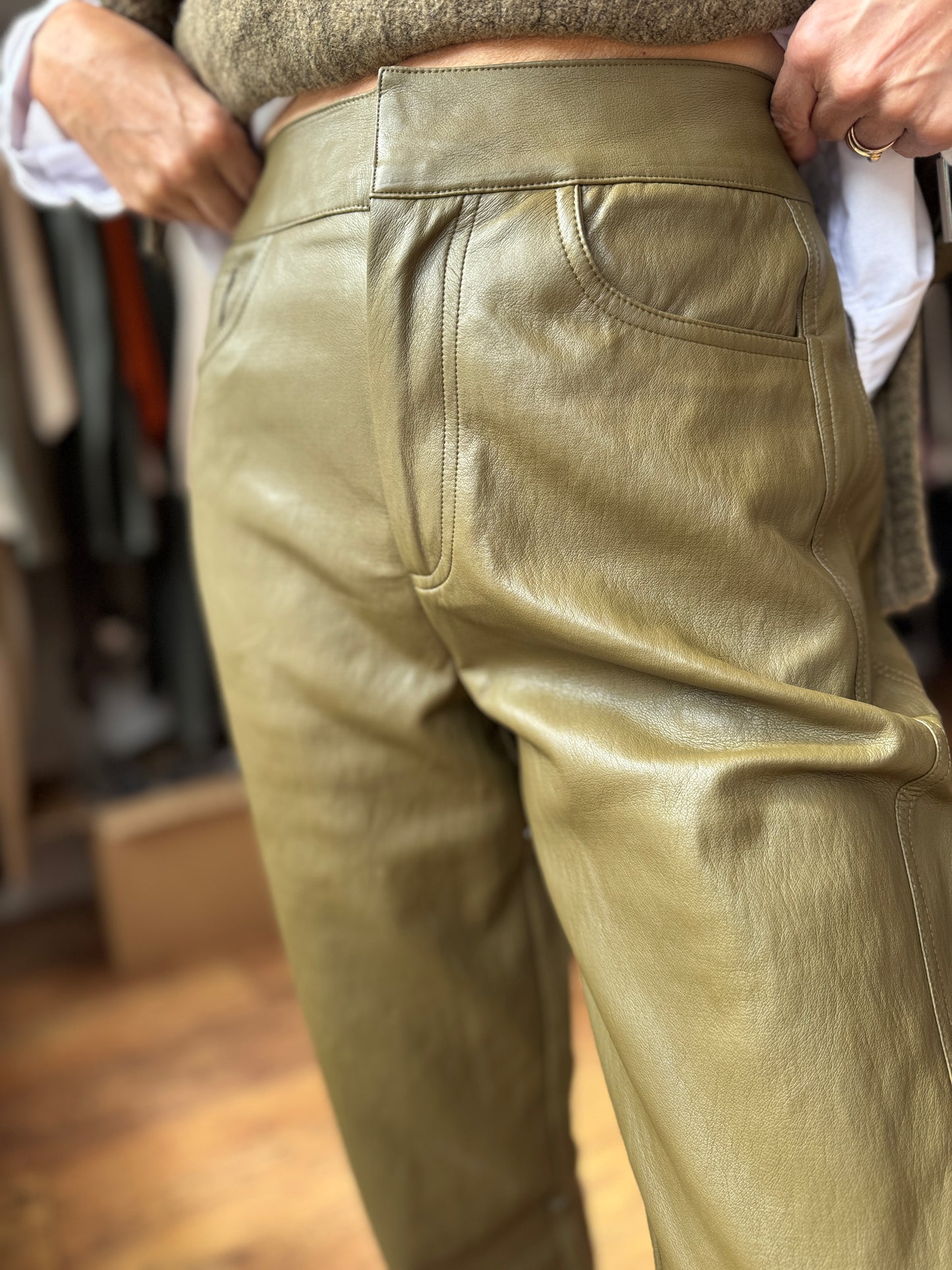 Capers Brownish Faux Leather Trouser