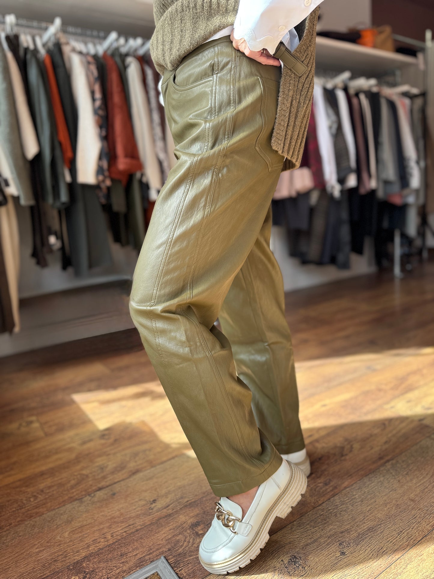 Capers Brownish Faux Leather Trouser
