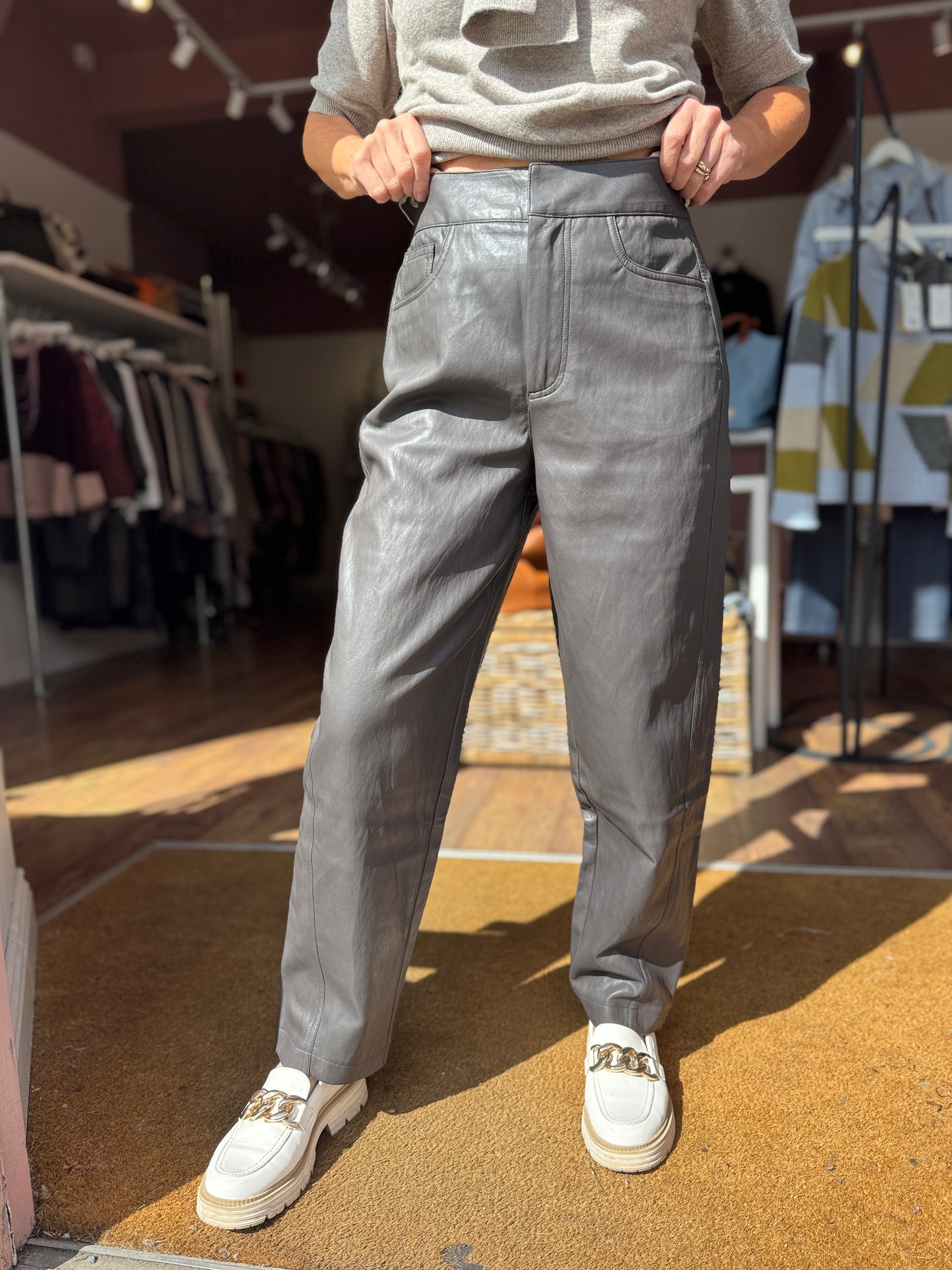 Anthracite Faux Leather Trouser