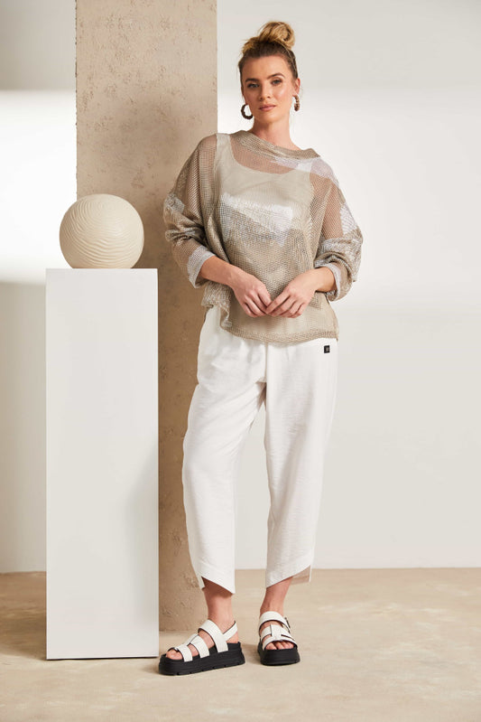 Fudge Cream Faded Black Mesh Top 186