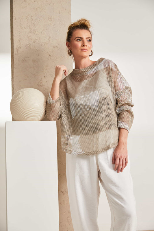 Fudge Cream Faded Black Mesh Top 186