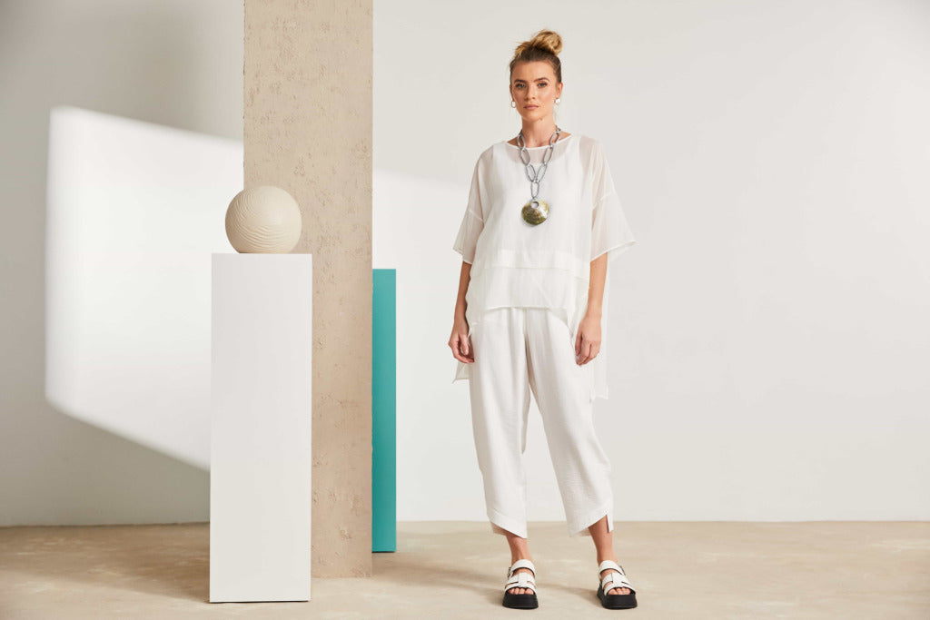 White Curved Detail Trouser 217