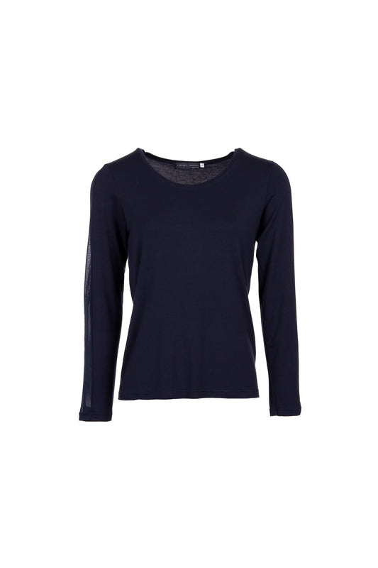 Mesh Stripe Sleeve Navy Top