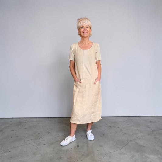 Beige Jersey Front Panel Dress