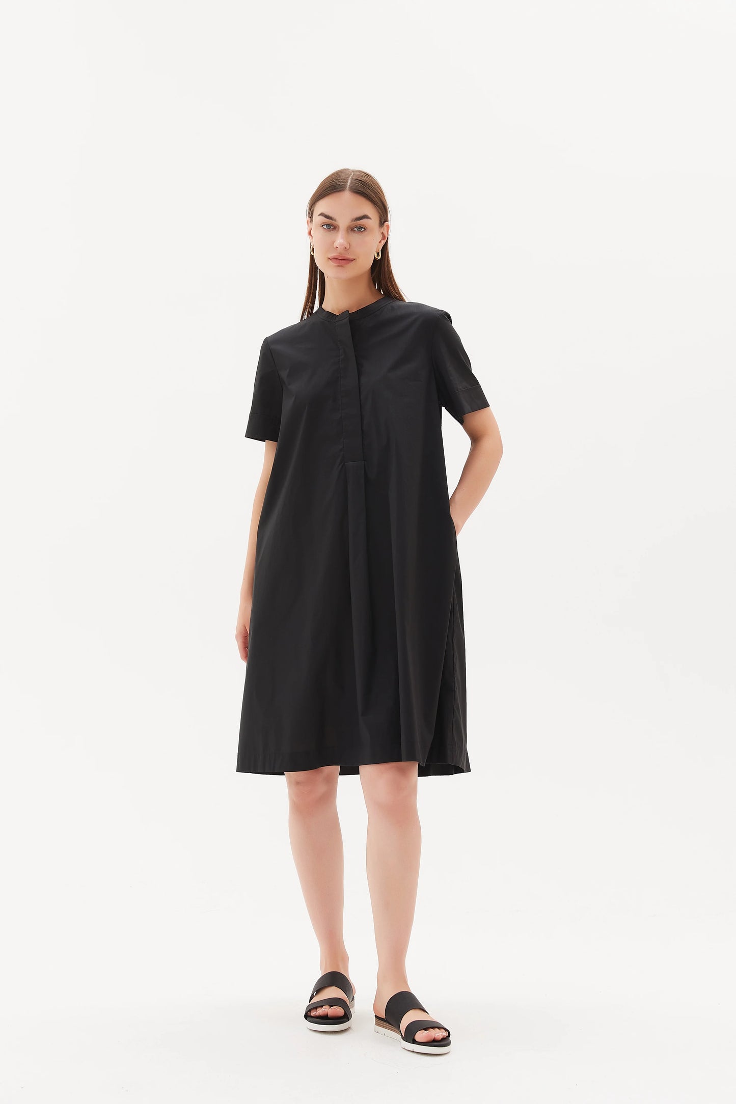 Black Half Placket Dress