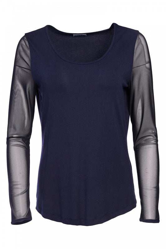 Navy Mesh Sleeve Top 106